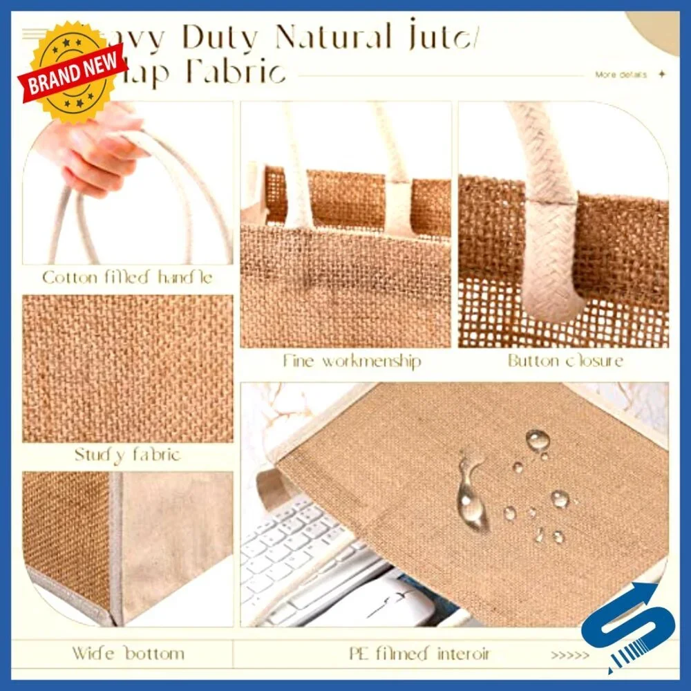 Natural Jute Tote Bags Set of 16 Reusable Grocery Beach Travel Gift Bags